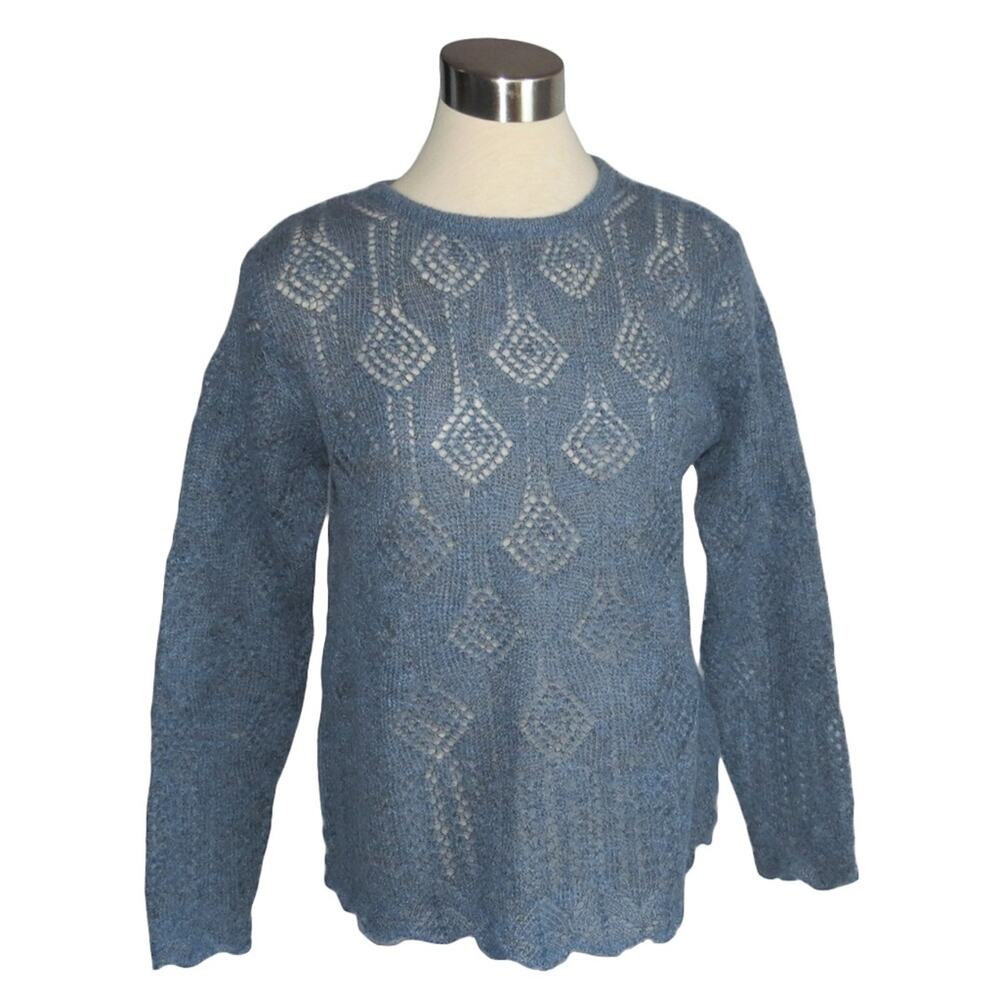Jantzen Vintage Lacy Knit Sweater Dusty Blue Petite